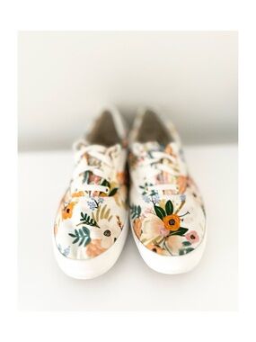 Floral Canvas Sneakers - White with Peach, Green & Yellow
